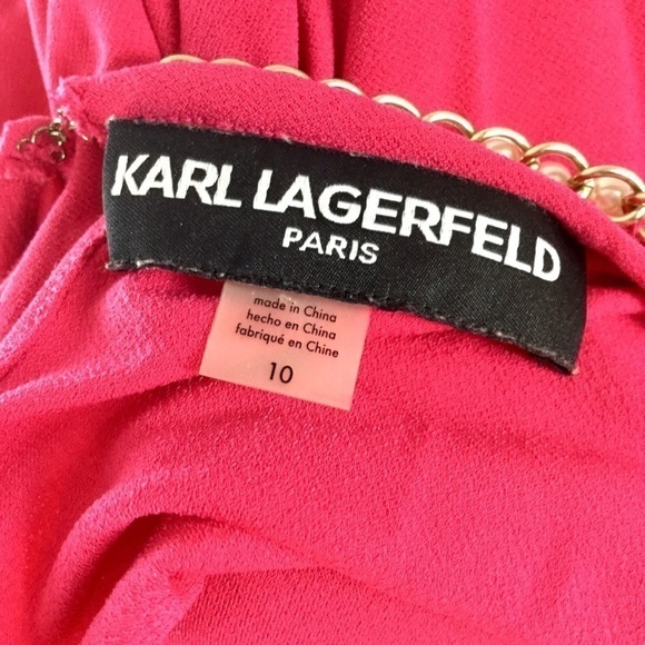 KARL Lagerfeld Pink Sleeveless Swing Trapeze Dress W/Faux Pearl & Chain Neckline - Picture 14 of 16
